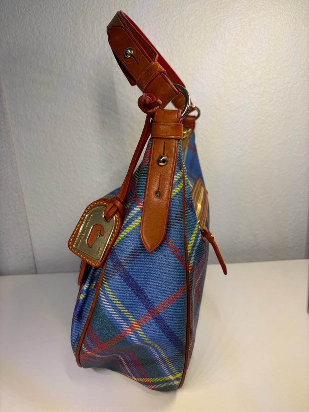 Dooney & Bourke Multicolor Plaid Shoulder Bag with Tan Trim - Picture 6 of 10